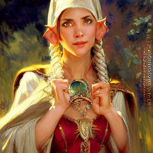 Image similar to female elf priestess, sunny, painting by gaston bussiere, craig mullins, j. c. leyendecker