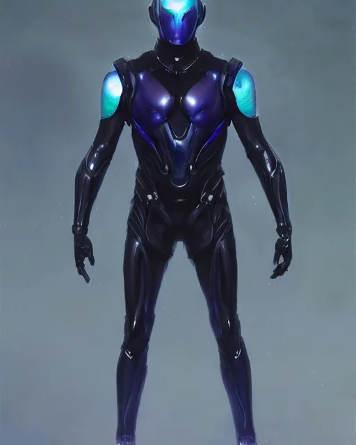 Prompt: character concept of iridescent sinewy smooth muscular male sleek glossy indigo black pearlescent scifi armor with smooth flowing black featureless helmet, by greg rutkowski, mark brookes, jim burns, tom bagshaw, magali villeneuve, trending on artstation