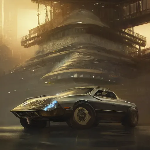 Prompt: full view of a car, intricate, elegant, highly detailed, digital painting, concept art, smooth, sharp focus, art style from Wang Ke and Greg Rutkowski and Bruce Kaiser and Scott Robertson and Dmitry Mazurkevich and Doruk Erdem and Jon Sibal, small style cue from blade runner