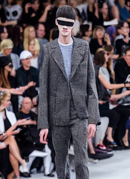 Image similar to hyperrealistic and heavy detailed balenciaga runway show of slender man, leica sl 2 5 0 mm, vivid color, high quality, high textured, real life