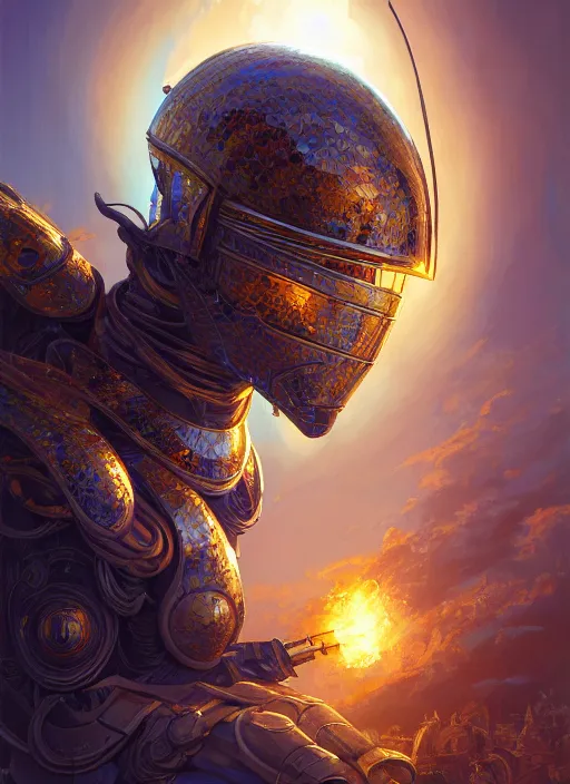 Prompt: highly detailed portrait of reflection of dragonfire on shiny knight helmet, raytracing, fantasy art by by simon bisley, loish, rhads, ferdinand knab, makoto shinkai and lois van baarle, ilya kuvshinov, rossdraws, tom bagshaw, global illumination, radiant light, detailed and intricate environment