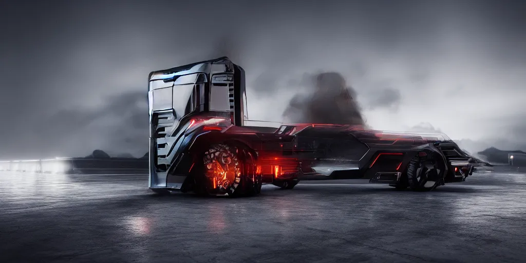 Prompt: a design of a futuristic cybertruck, designed by Polestar, blade runner background, stained antique copper car paint, black windows, sport car, dark show room, dramatic lighting, hyper realistic render, depth of field