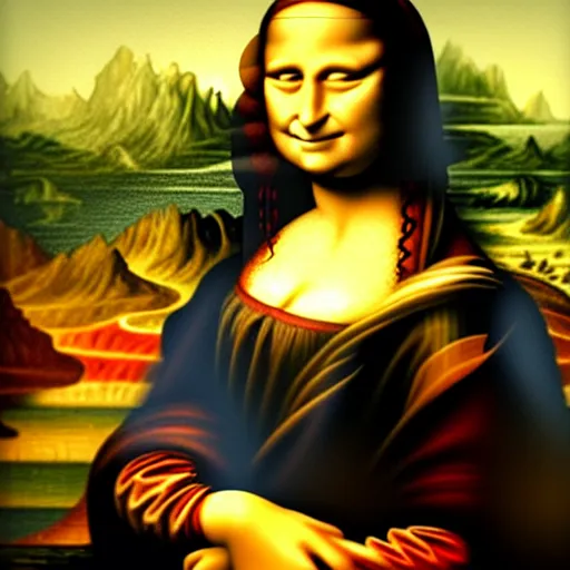 Prompt: mona lisa as a Guillermo lorca painting