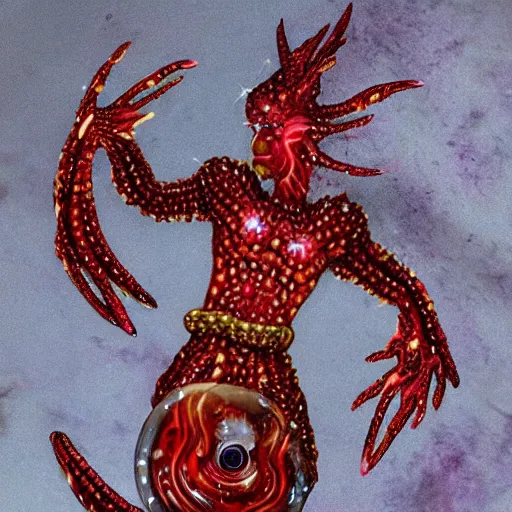 Prompt: red crystal worm with crystals jagging out of his body, fantasy, dnd, highly detailed