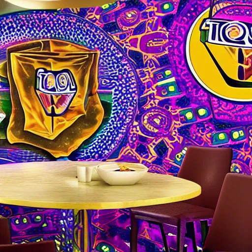 Image similar to Taco Bell dining room DMT trip visuals