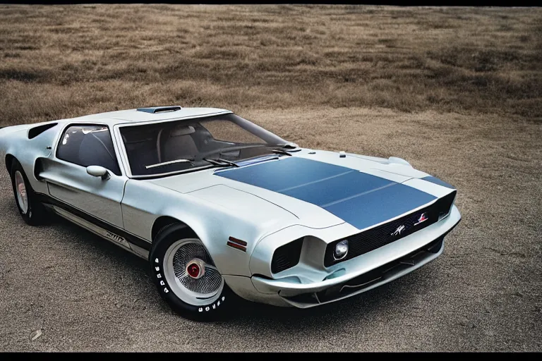 Prompt: designed by john delorean stylized poser of a single 1 9 6 9 fastback mustang! mk 2 ford gt 4 0!!!! ( delorean ), large led lights, ektachrome photograph, volumetric lighting, f 8 aperture, cinematic eastman 5 3 8 4 film