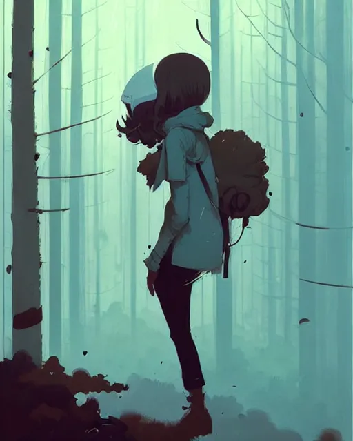 Prompt: forest by atey ghailan, by greg rutkowski, by greg tocchini, by james gilleard, by joe fenton, by kaethe butcher, dynamic lighting, gradient light blue, brown, blonde cream and white color scheme, grunge aesthetic