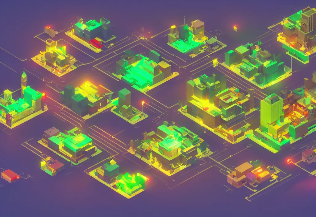 Image similar to isometric magicavoxel cinematic lighting, 4k