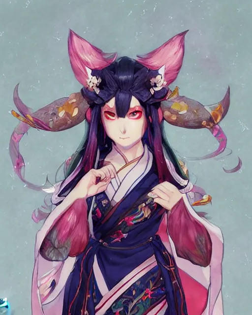 Image similar to An anime portrait of Ssunbiki as a beautiful kitsune woman wearing a kimono from Skyrim, by Stanley Artgerm Lau, WLOP, Rossdraws, James Jean, Andrei Riabovitchev, Marc Simonetti, and Sakimichan, trending on artstation