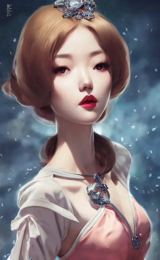 Image similar to a pin up and beautiful fashion charming dreamlke korea girl with lv jewelry, character art, art by artgerm lau and kyoung hwan kim and and ilya kuvshinov and john singer sargent, hyperdetailed, 8 k realistic, symmetrical, frostbite 3 engine, cryengine, dof, trending on artstation, digital art