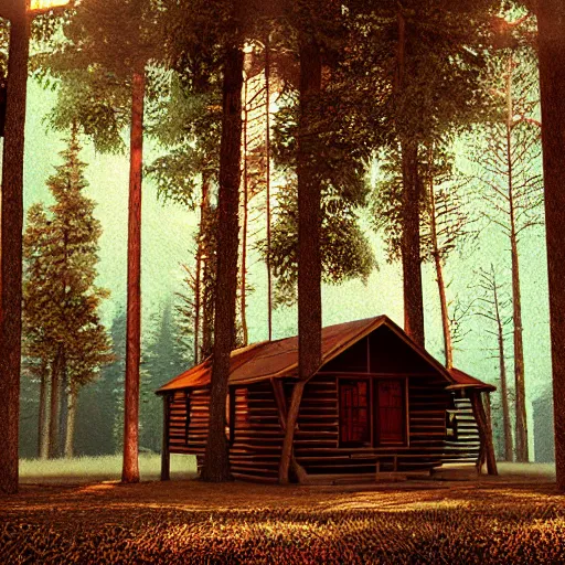 Image similar to a cabin in the woods, octane render