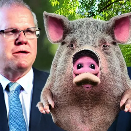 Image similar to scott morrison pig hybrid man boar creature australian politician