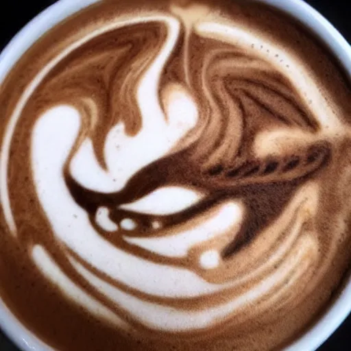 Prompt: photo, asian dragon's head as latte art, dragon face, playful, illustration