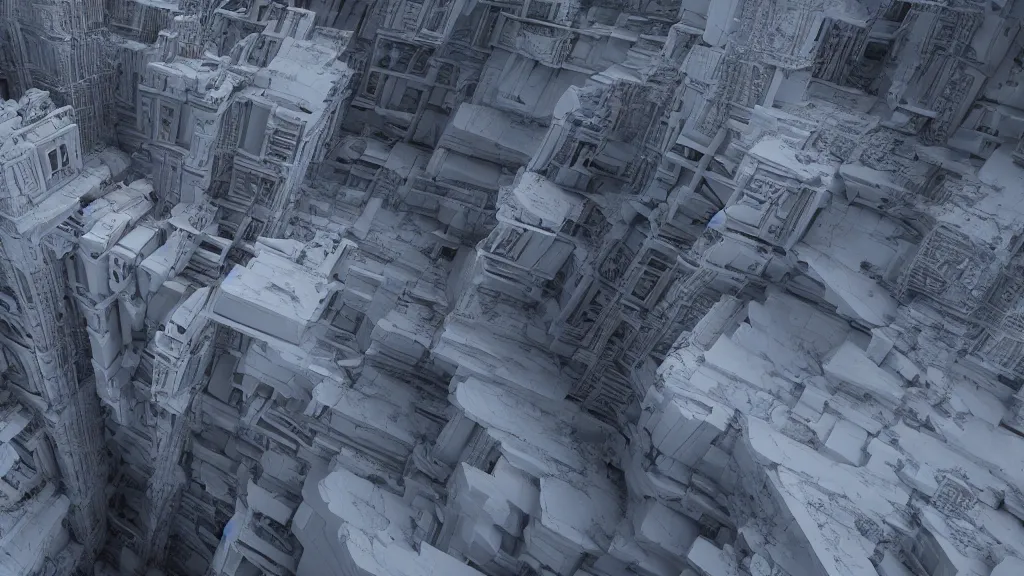 Image similar to impossible 3 d fractal building, octane render