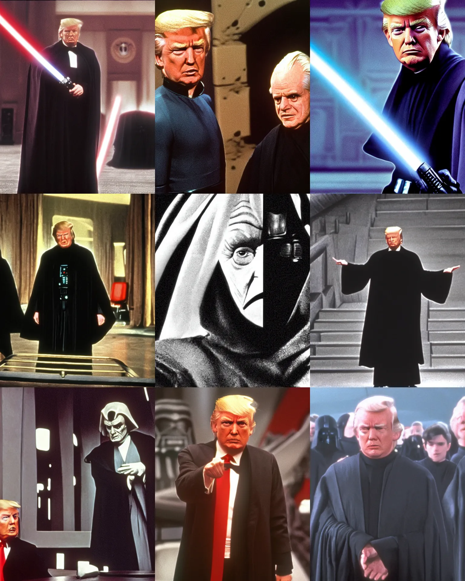 Prompt: Donald Trump as Sheev Palpatine in Star wars (1980) cinemascope and technicolor