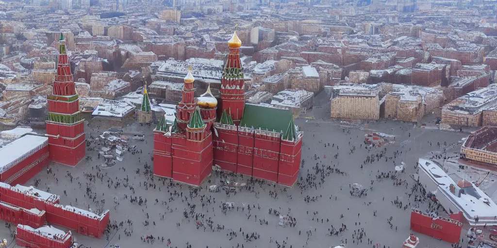 Image similar to big detailed missile falling on Red Square in Moscow, high quality, 4k