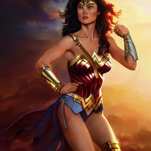 Prompt: Lucy Lawless as wonder woman , Stanley Artgerm Lau, WLOP, Rossdraws, James Jean, Andrei Riabovitchev, Marc Simonetti, Yoshitaka Amano, digital art, artstation, portrait