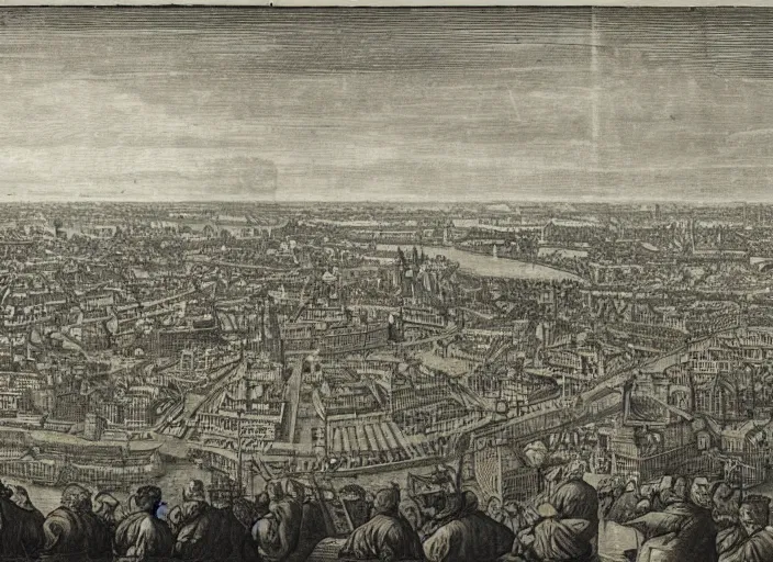 Image similar to detail from Hollar’s Panoramic view of London, 2047