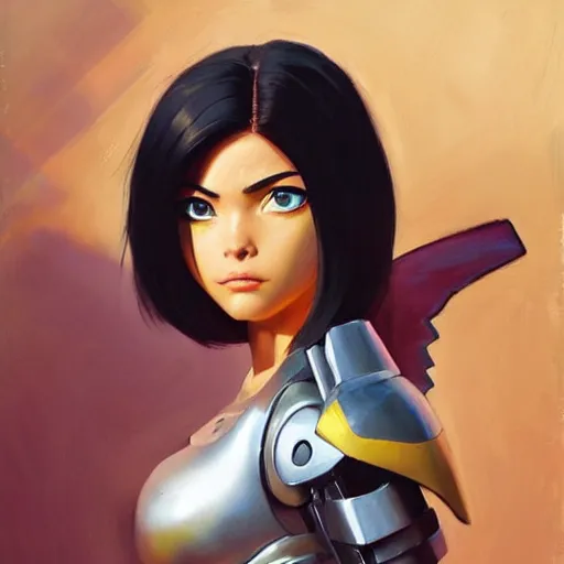 Image similar to greg manchess portrait painting of battle angel alita as overwatch character, totally whack, medium shot, asymmetrical, profile picture, organic painting, sunny day, matte painting, bold shapes, hard edges, street art, trending on artstation, by huang guangjian and gil elvgren and sachin teng