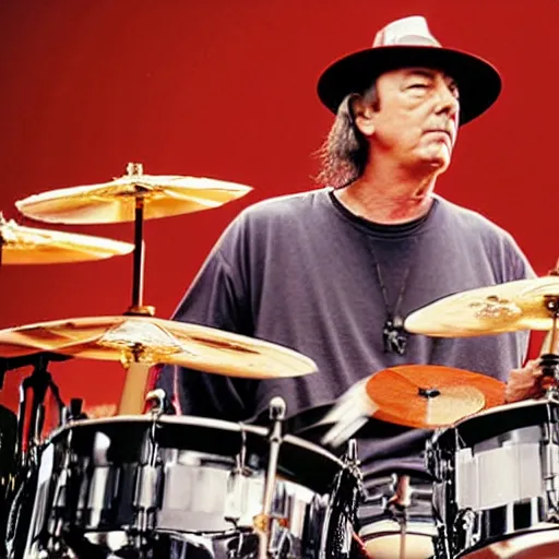 Prompt: neil peart playing the drums