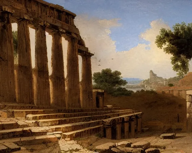 Prompt: deserted ancient greek amphitheater by hubert robert,