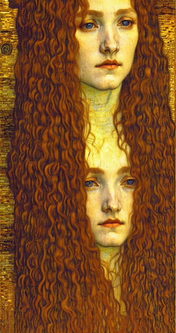 Image similar to detailed realistic beautiful young medieval queen face portrait by jean delville, gustav klimt and vincent van gogh, art nouveau, symbolist, visionary, gothic, pre - raphaelite, muted earthy colors, desaturated