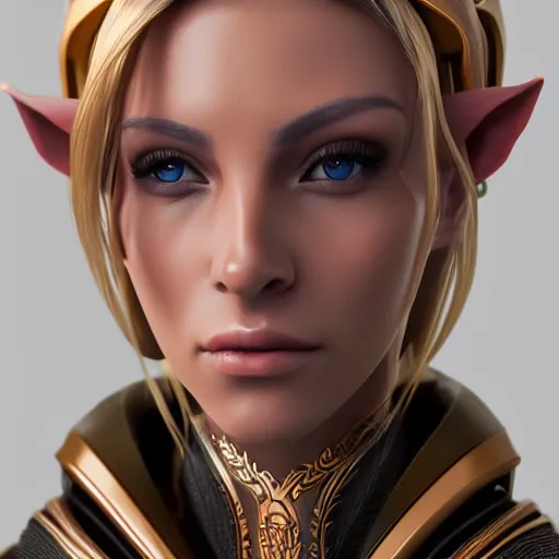 Image similar to portrait of a beautiful female high elf with tan skin, 3 d octane render trending on art station 8 k