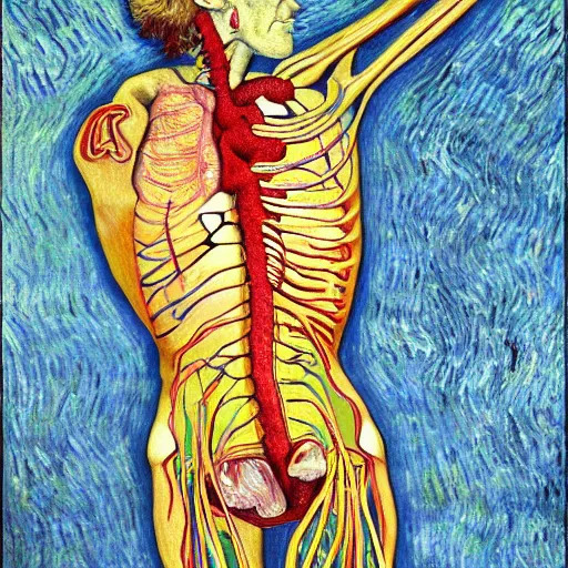 Image similar to cardiac anatomy, cardiac, anatomic, painting by van gogh
