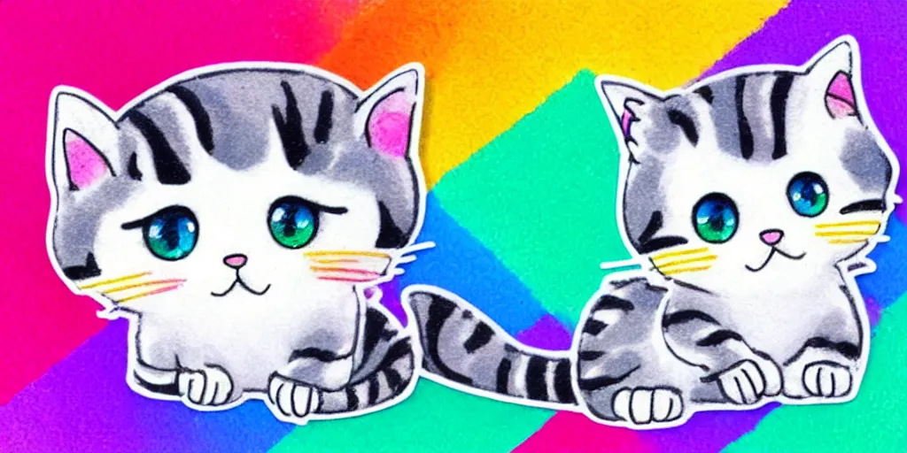 Image similar to a tiny cute kitten sleeping, puffy sticker, glitter sticker, kawaii by studio ghibli, by lisa frank 8 k pastel colours, isometric, smeared watercolours,