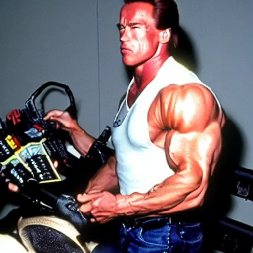 Prompt: Arnold Schwarzenegger playing Duke Nukem