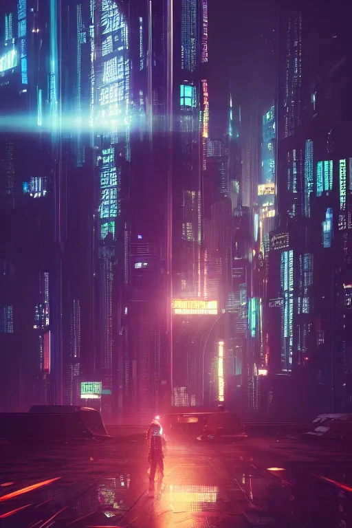 Image similar to a skyline at night, cyberpunk style, digital painting, concept art, smooth, sharp focus, hyperrealistic, illustration, artstation trending, octane render, unreal engine, ambient light, dynamic lighting, magical, dark vibes, Cyberpunk 2077