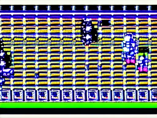 Prompt: screenshot of a 1 9 9 3 1 6 - bit snes mega man game consisting of a grid of 9 framed closeup face portraits of cute evil robots.