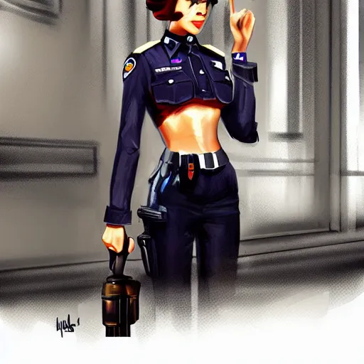 Image similar to concept art, elegant, smooth, artstation, portrait, traffic police woman, latina, full body