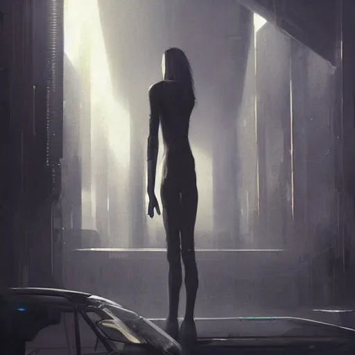 Prompt: scifi art by greg rutkowski, a very tall and slender woman with blond hair, talking to a very tall and slender man with short black hair, brutalist futuristic interior, dark lighting atmosphere, detailed portraits, nostalgic atmosphere, scifi, digital painting, artstation, concept art, smooth, sharp foccus ilustration, artstation hq