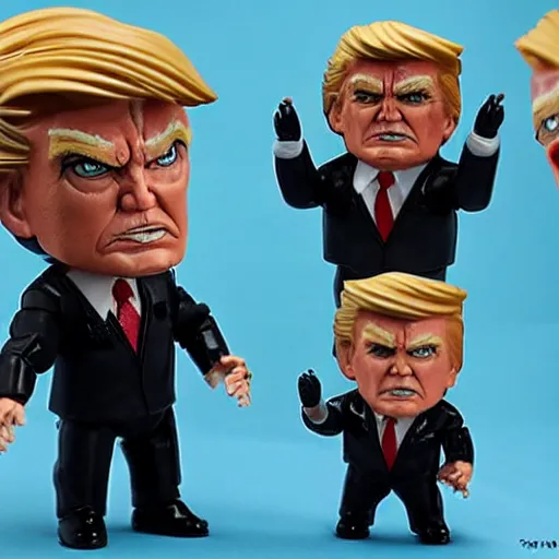 Image similar to action figure of Trump turning into Venom and shooting black web lines out of hair by Hasbro
