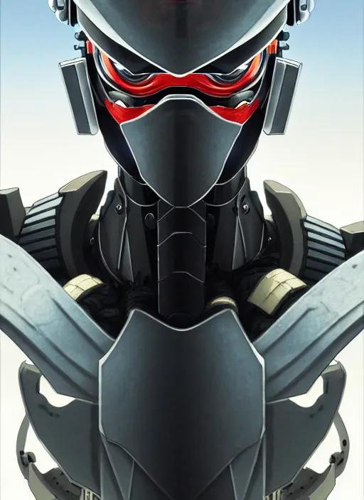 Image similar to a anime portrait of a cyborg ninja raiden, finely detailed features, closeup at the face, sharp focus, perfect art, warzone background, cinematic lighting, intricate, anime, illustration, artstation, trending on pixiv fanbox, painted by greg rutkowski, studio ghibli, yoji shinkawa, hayao miyazaki,