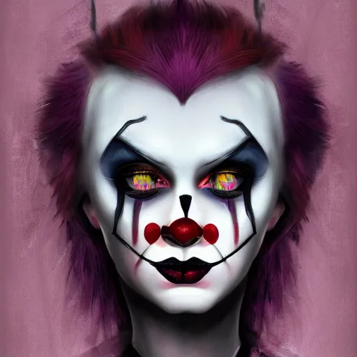 Prompt: goth clown girl, painting, highly detailed, artstation