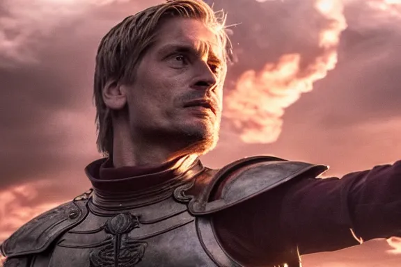 Image similar to very very intricate photorealistic photo of jaime lannister defeating cersei, photo is in focus with detailed atmospheric lighting, award - winning details