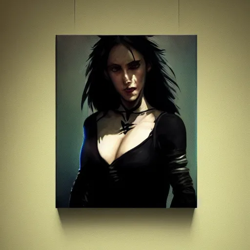 Image similar to Yennefer cyberpunk, oil painting, Tooth Wu, Greg Rutkowski, RPG portrait, dynamic lighting, fantasy art, High contrast, depth of field