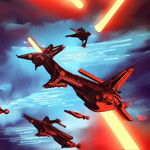 Image similar to flight of the valkyries, cyberpunk, fantasy illustration