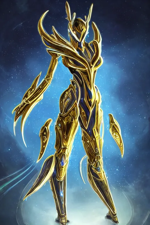 Prompt: intricate high detail elegant beautiful stunning quality cosmic huge goddess giantess hot female warframe anthro mecha female dragon, gold body, sleek metal ears, sleek eyes, smooth blue skin, sleek gold armor, bigger than galaxy, epic proportions, epic scale, epic size, warframe destiny art, furry, dragon art, goddess, giantess, furaffinity, octane