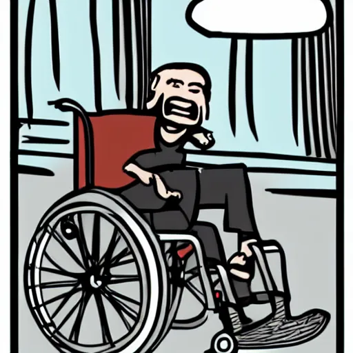 Prompt: an old man sitting in a wheelchair, comic style