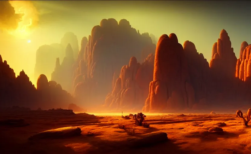 Prompt: Mojave Desert, volumetric lighting, fantasy atmosphere, intricate, detailed, photorealistic imagery, artstation, by Greg Rutkowski and Gaston Bussiere and Evgeny Lushpin