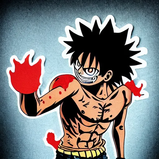 Image similar to die cut sticker, luffy gear 4, splatter paint on paper