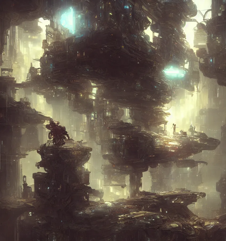 Image similar to small cybernetic traveler, cinematic, highly detailed, octane render, cg, rich cinematic atmosphere, perfect digital art, mystical journey in strange world, Mystical, cyberpunk, sci-fi, surreal, glowing lights, sharp focus, high detailed, by Akihiko Yoshida, michael whelan and Karol Bak