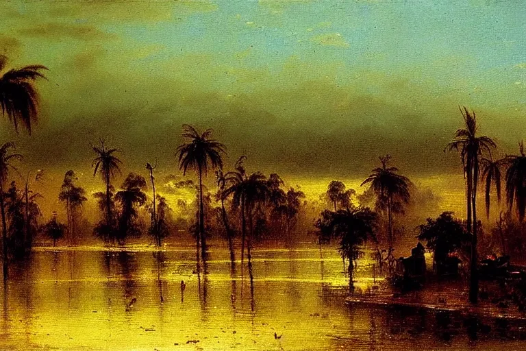 Image similar to oil painting of a kinshasa by albert bierstadt