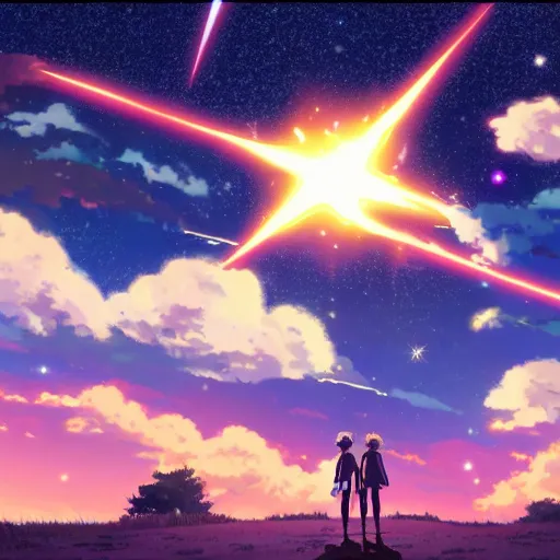 Image similar to a dark night sky with stars, in the style of the anime movie your name, 4 k,