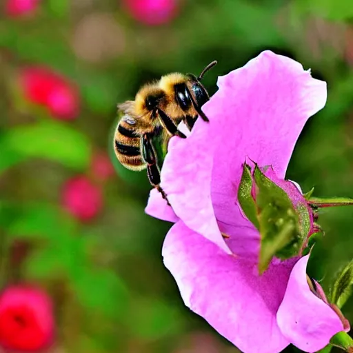 Prompt: bee on rose photograph