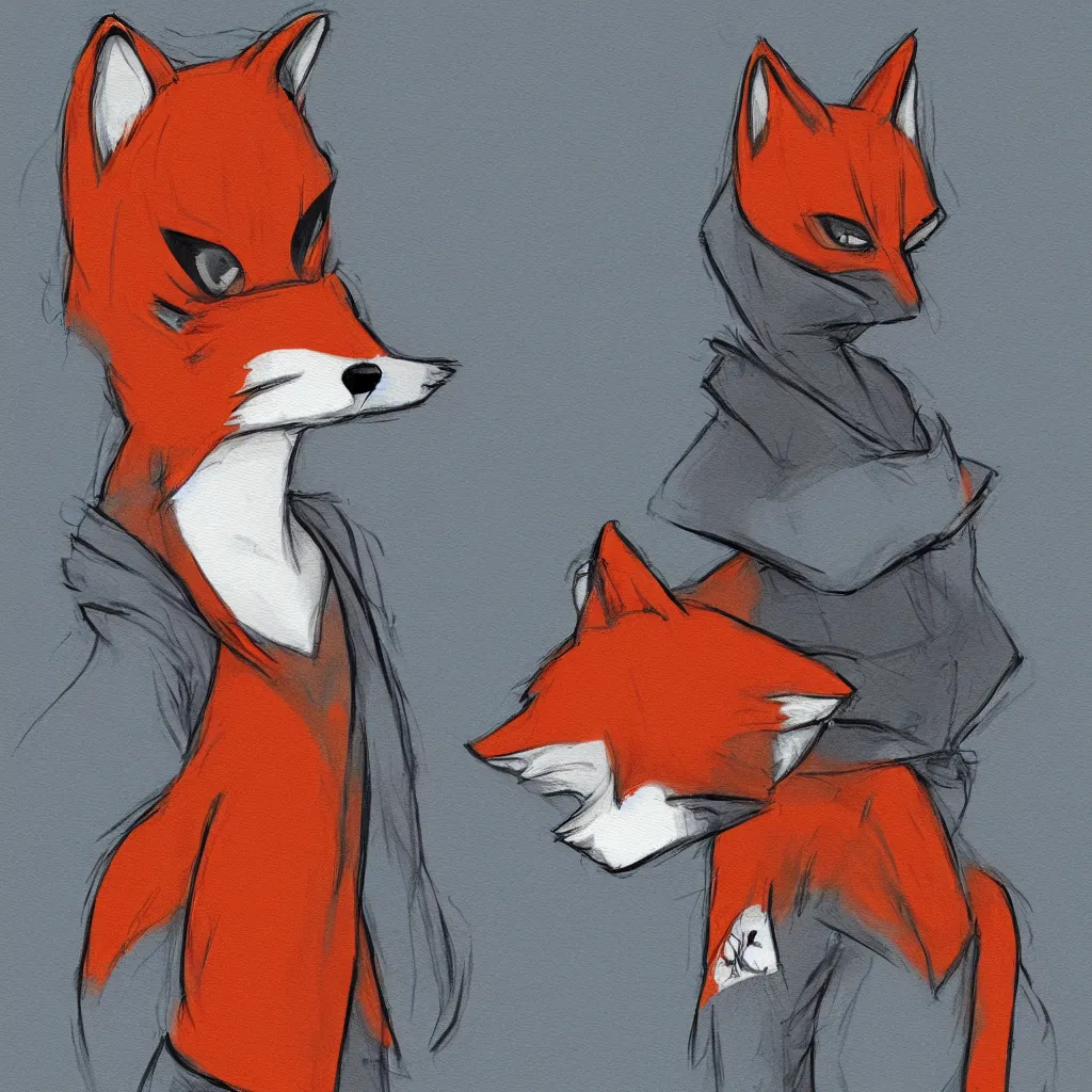 Image similar to an anthropomorphic fox wearing a hoodie, gainax style, sketch painting