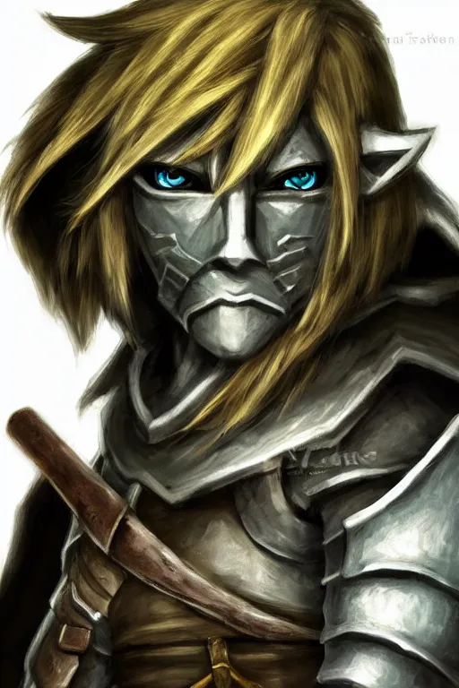 Image similar to an in game portrait of link from dark souls, dark souls art style.